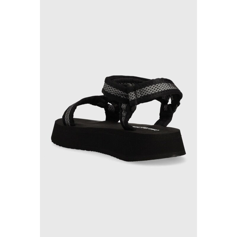 Sandály Calvin Klein Jeans PREFRESATO SANDAL WEBBING XRAY dámské, černá barva, na platformě, YW0YW00969