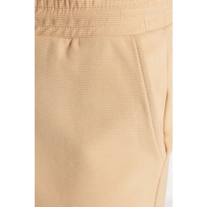 Trendyol Limited Edition Beige Regular 100% Cotton Label Detail Textured Shorts