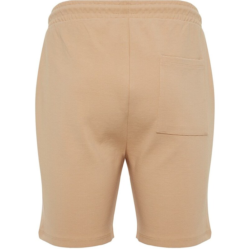 Trendyol Limited Edition Beige Regular 100% Cotton Label Detail Textured Shorts