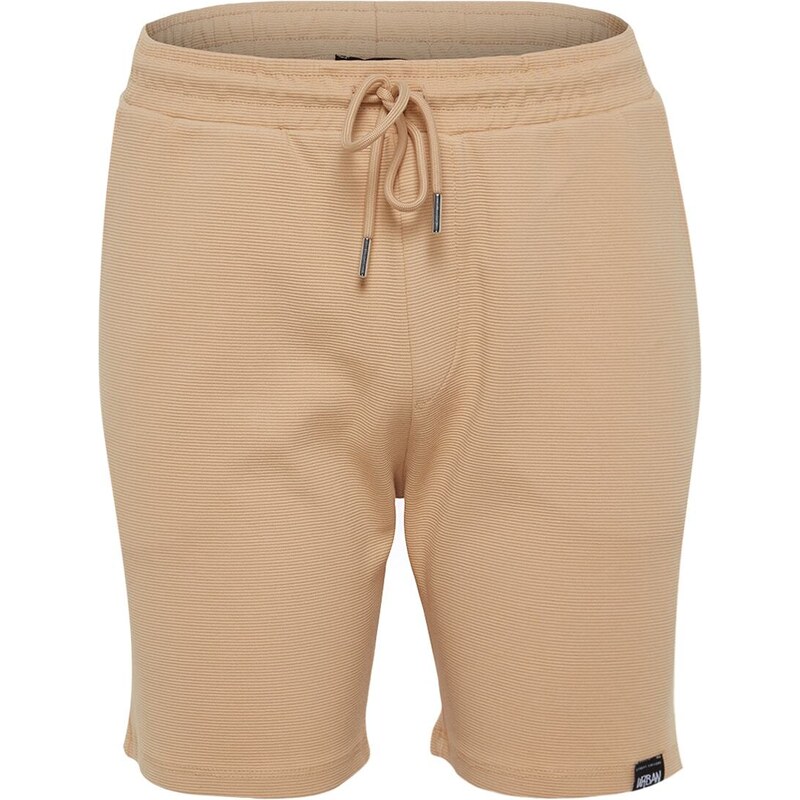 Trendyol Limited Edition Beige Regular 100% Cotton Label Detail Textured Shorts