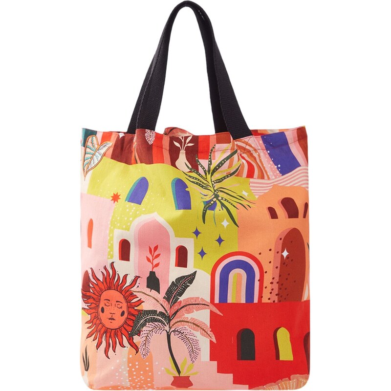 Trendyol Landscape Patterned Woven 100% Cotton Beach Bag