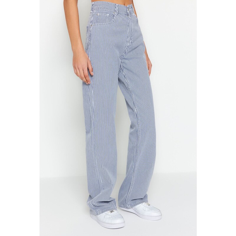 Trendyol vícebarevné pruhované džíny s vysokým pasem a širokými nohavicemi