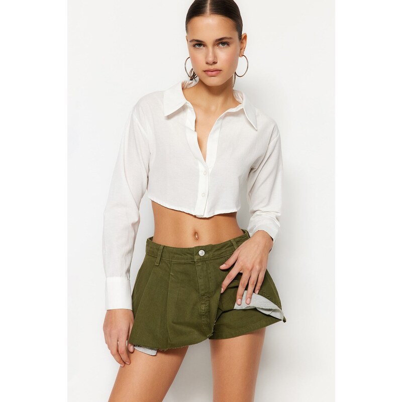 Trendyol Khaki Pleated Denim Shorts Skirt