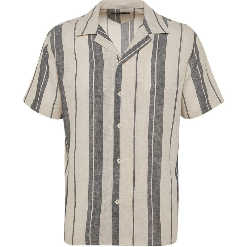 Trendyol Limited Edition Black Regular Fit Striped Textured Summer Shirt