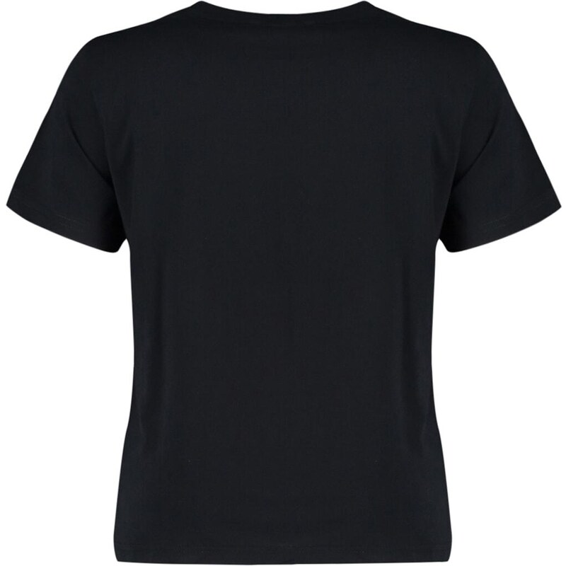 Trendyol Curve Black Crew Neck Printed Knitted T-Shirt