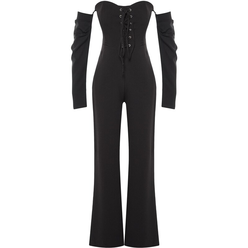 Trendyol Black Woven Piping Jumpsuit