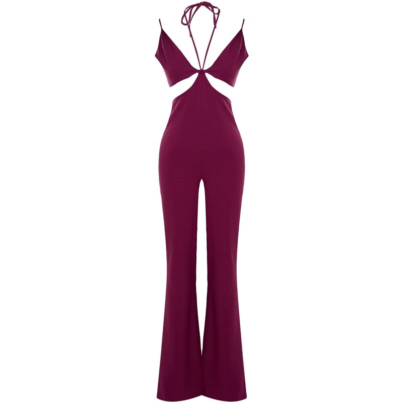 Trendyol Plum Lined Woven Jumpsuit with Window/Cut Out Detailed, piping