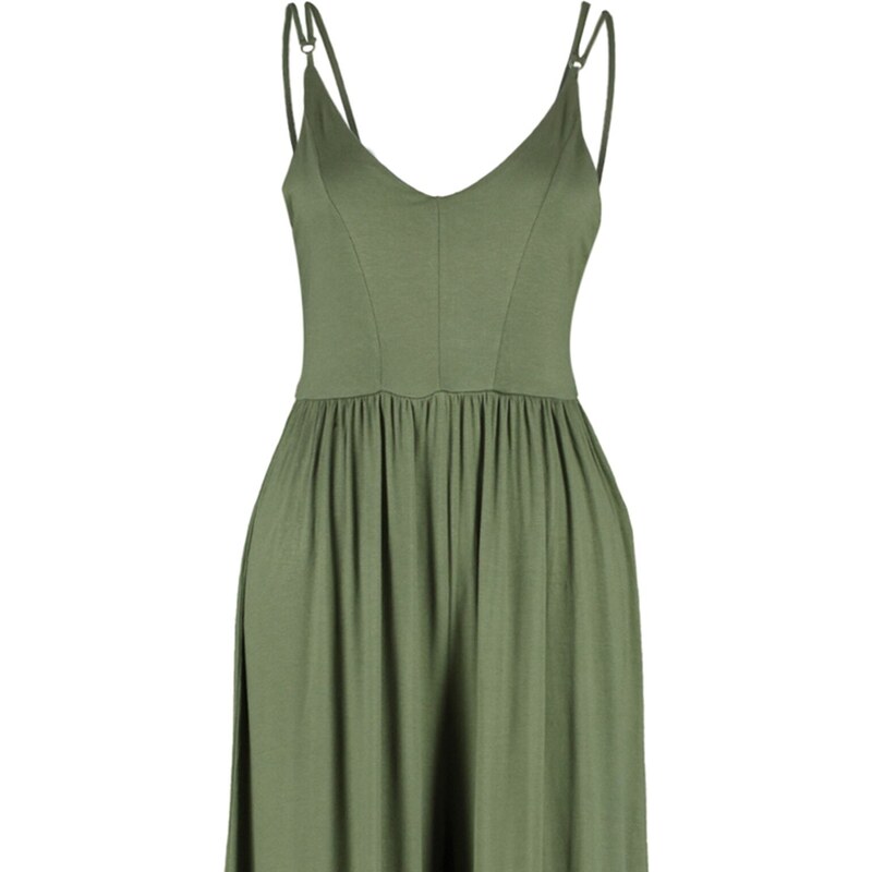 Trendyol Khaki Flowy Straps, Viscose Knitted Overalls