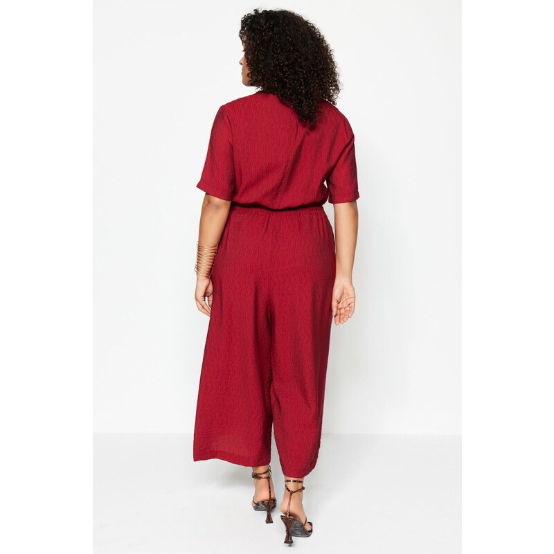 Trendyol Curve Claret Red Woven Overalls with an Elastic Waist