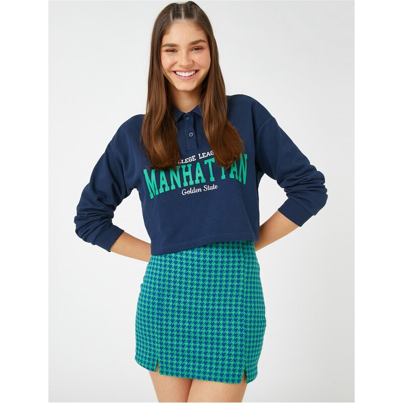 Koton Mini Skirt with Slit Detail on the Sides, Crowbar Pattern.