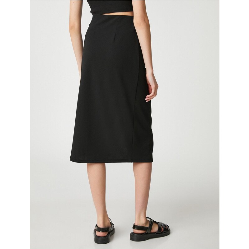 Koton Midi Skirt Slit Detailed Crepe Gathered