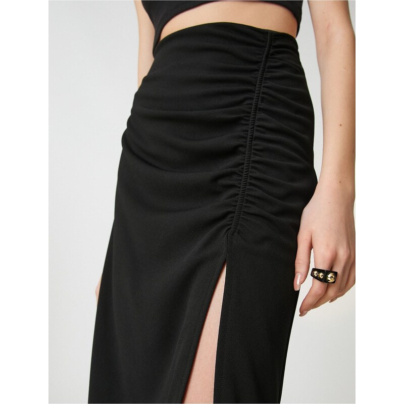 Koton Midi Skirt Slit Detailed Crepe Gathered