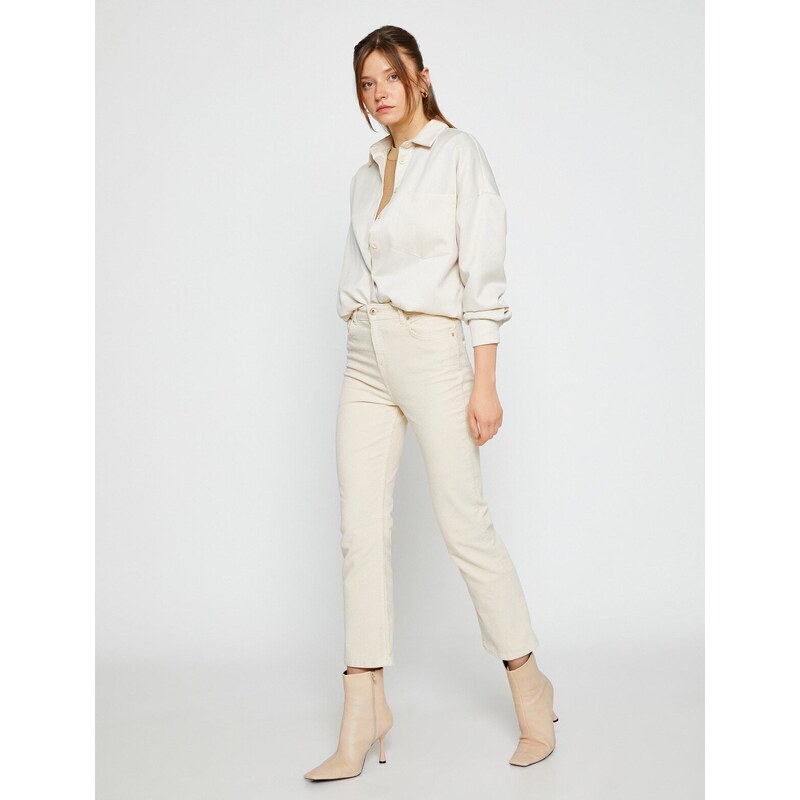 Koton Španělské sametové kalhoty s crop nohavicemi slim cut