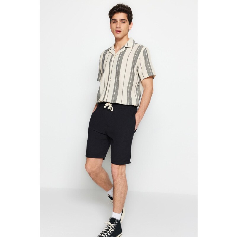 Trendyol Black Regular Fit Linen Look Shorts