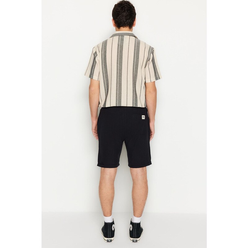 Trendyol Black Regular Fit Linen Look Shorts