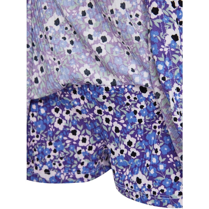 Trendyol Purple Printed Ruffle High Waist Mini Knitted Shorts Skirt