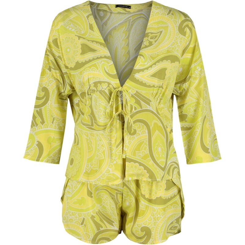 Trendyol Multi-Colored Patterned Lacing Detailed Viscose Shirt-Shorts Woven Pajamas Set