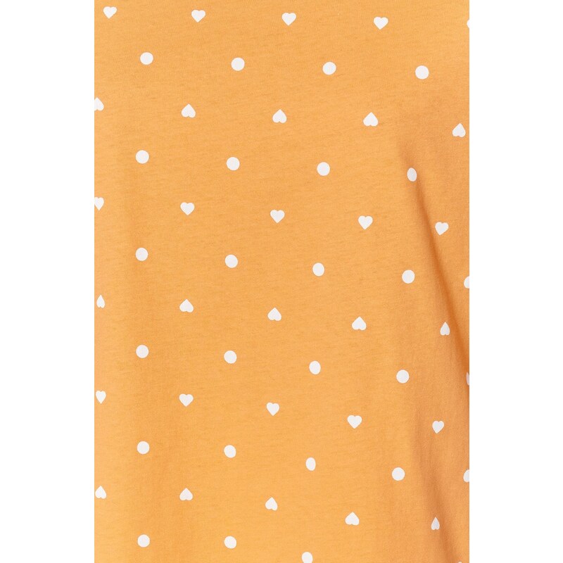 Trendyol Orange 100% Cotton Heart Patterned T-shirt-Shorts and Knitted Pajamas Set