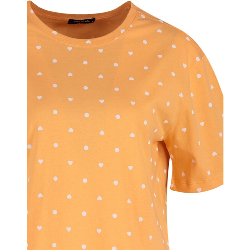 Trendyol Orange 100% Cotton Heart Patterned T-shirt-Shorts and Knitted Pajamas Set