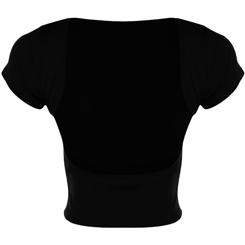 Trendyol Black Decollete Crop Cotton Stretch Knitted Blouse