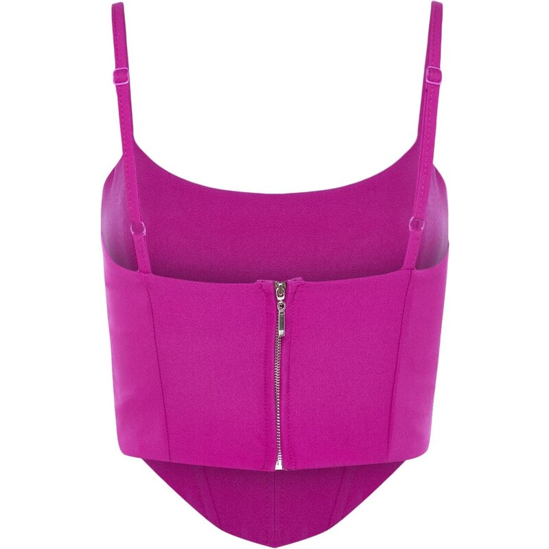 Trendyol Fuchsia Crop Lined Woven Window/Cut Out Detailed Bustier