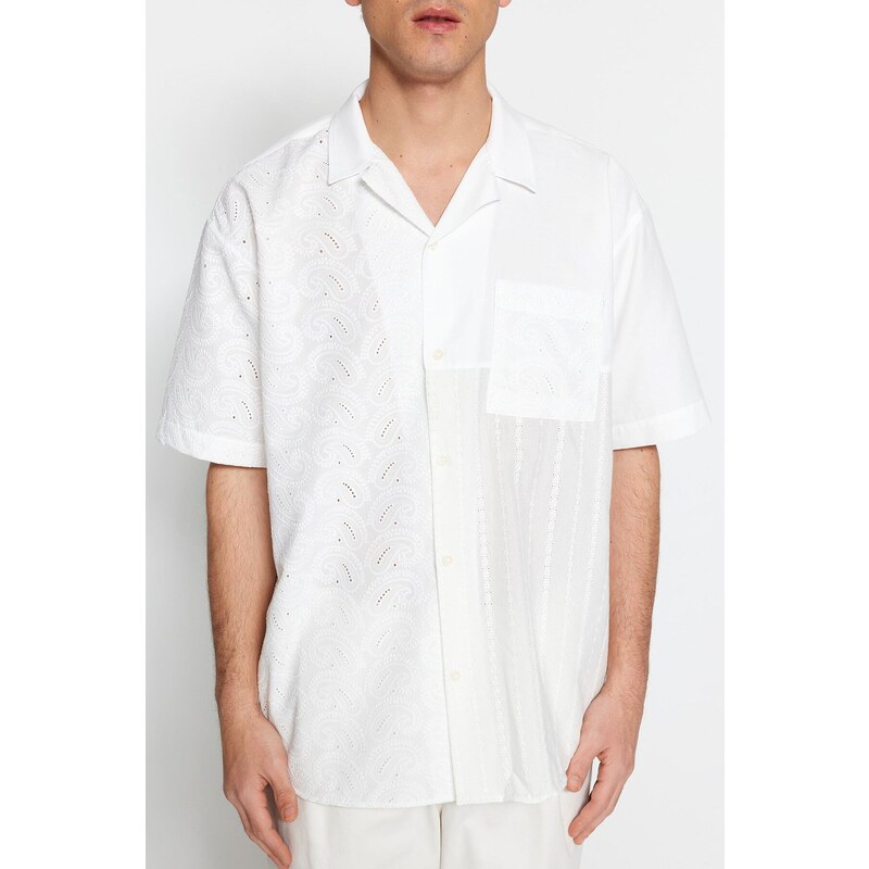 Trendyol Limited Edition White Oversize Brode Block Summer Shirt