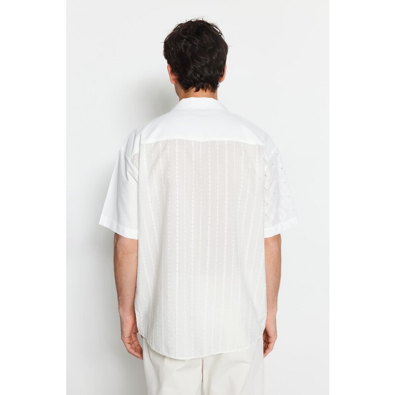 Trendyol Limited Edition White Oversize Brode Block Summer Shirt