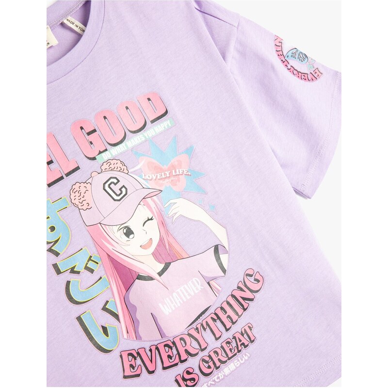 Koton T-Shirt Short Sleeve Anime Printed Crew Neck Cotton