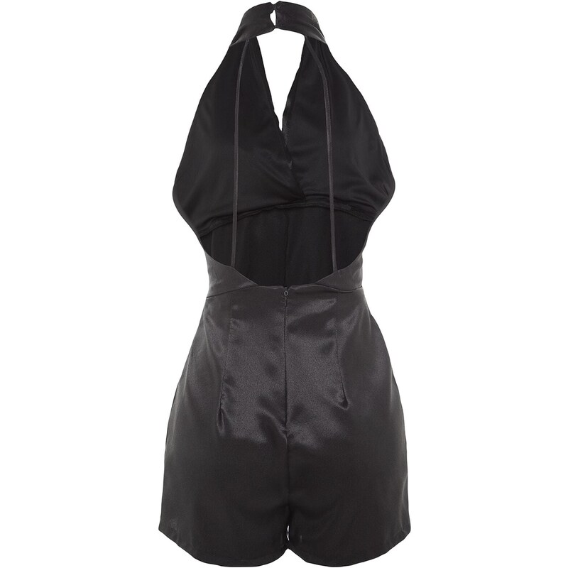 Trendyol Black Weave Satin Shorts Jumpsuit