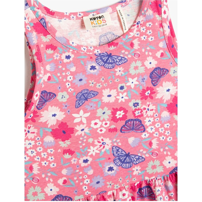 Koton Combed Combed Cotton Dress Sleeveless Round Neck Butterfly Printed Cotton