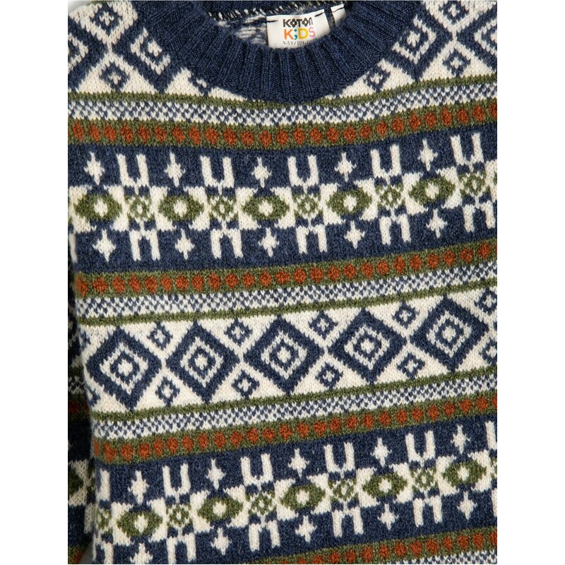 Koton Sweater Knit Round Neck Long Sleeve Ethnic Patterned