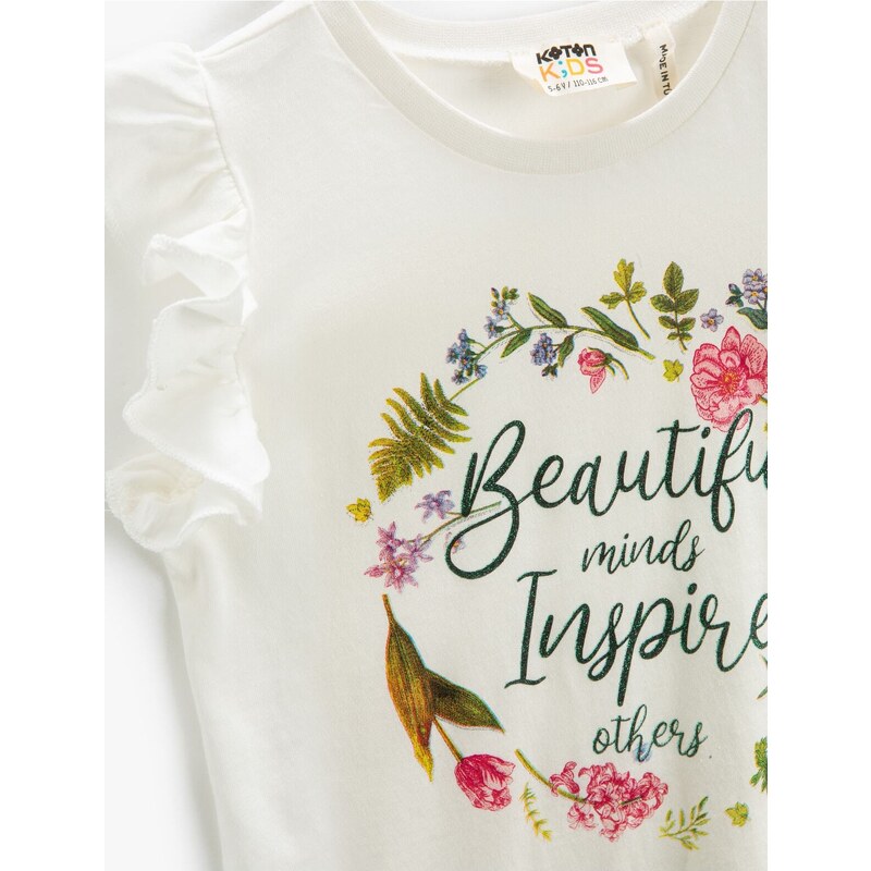 Koton Sleeveless Ruffled Floral T-Shirt Crew Neck