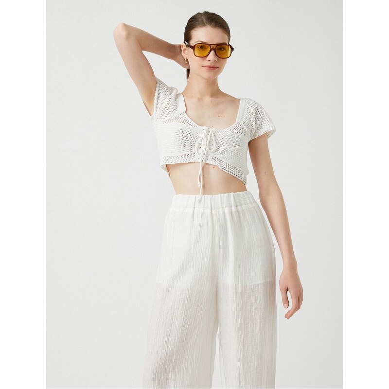 Koton Crop Athlete Knit with Lacing Detail 115606351
