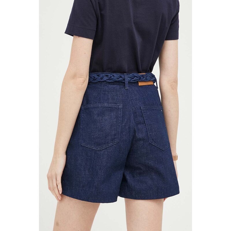 Džínové šortky Tommy Hilfiger dámské, tmavomodrá barva, hladké, high waist