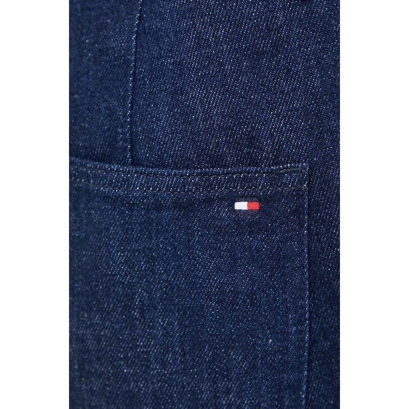 Džínové šortky Tommy Hilfiger dámské, tmavomodrá barva, hladké, high waist
