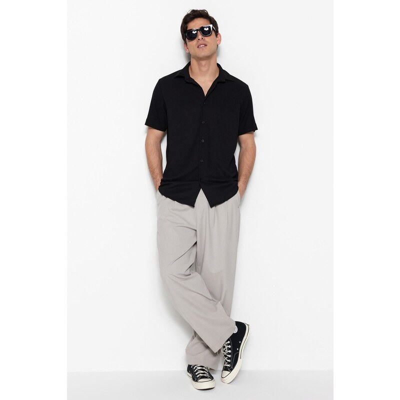 Trendyol Black Regular Fit Textured Summer Shirt