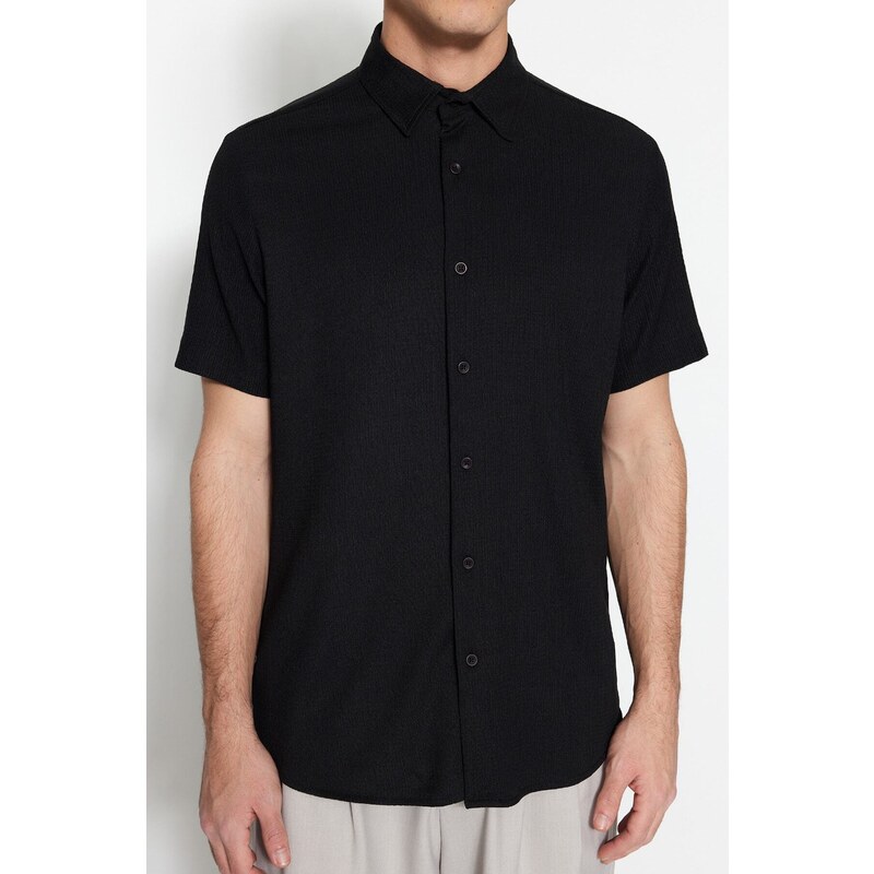 Trendyol Black Regular Fit Textured Summer Shirt