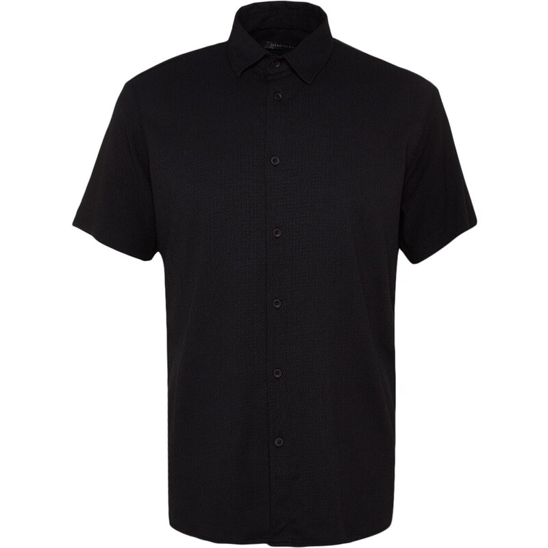 Trendyol Black Regular Fit Textured Summer Shirt