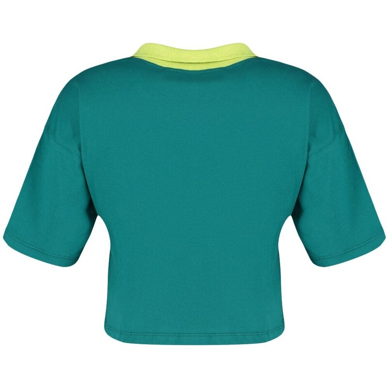 Trendyol Oil 100% Cotton Relaxed/Wide, Comfortable Fit Crop Colorful Polo Neck Knitted T-Shirt