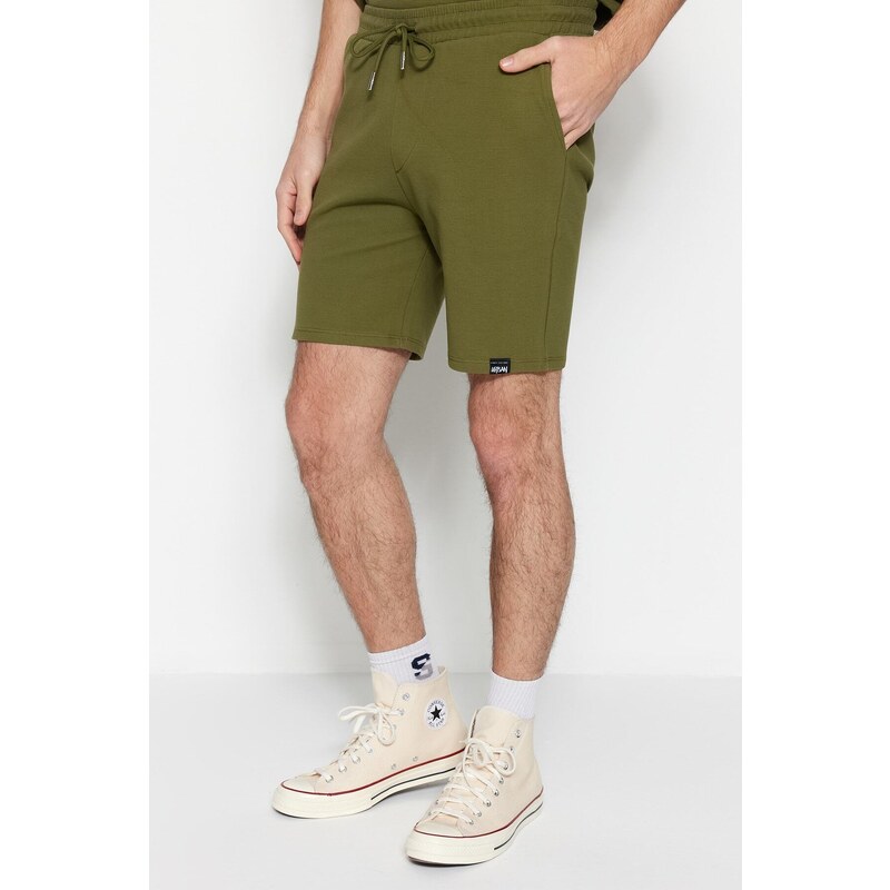 Trendyol Limited Edition Khaki Regular 100% Cotton Label Detail Textured Shorts & Bermuda