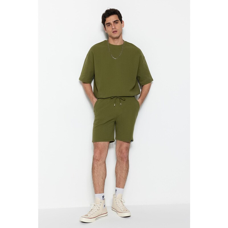 Trendyol Limited Edition Khaki Regular 100% Cotton Label Detail Textured Shorts & Bermuda