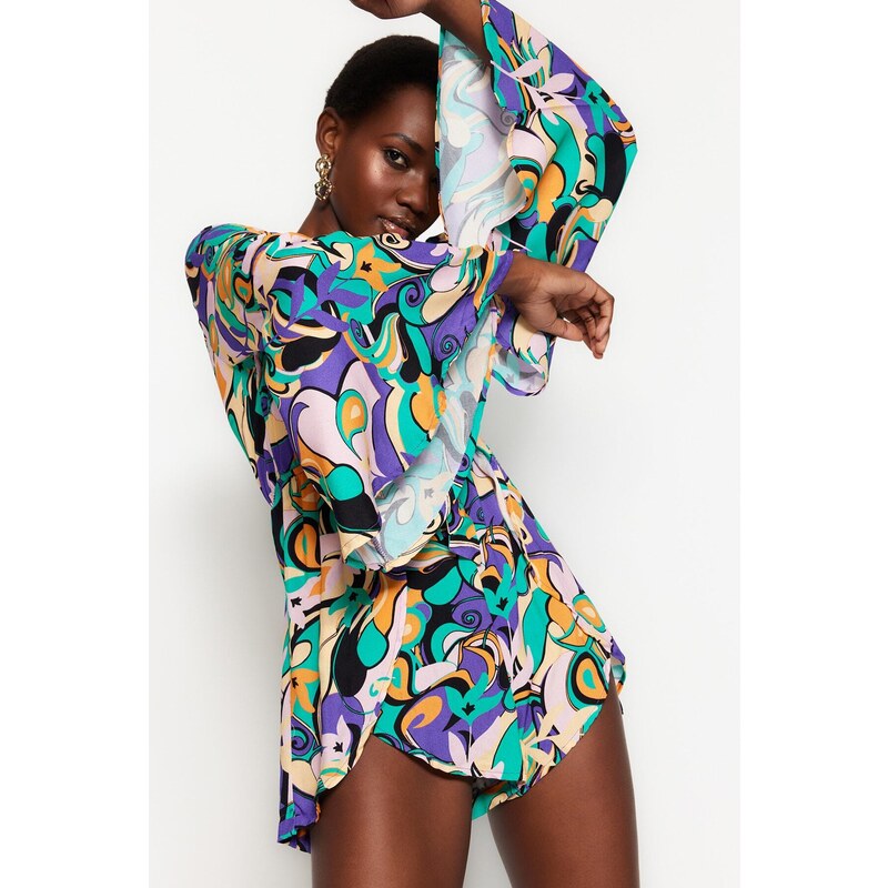 Trendyol Abstract Pattern Woven Stripe Accessorized Blouse,