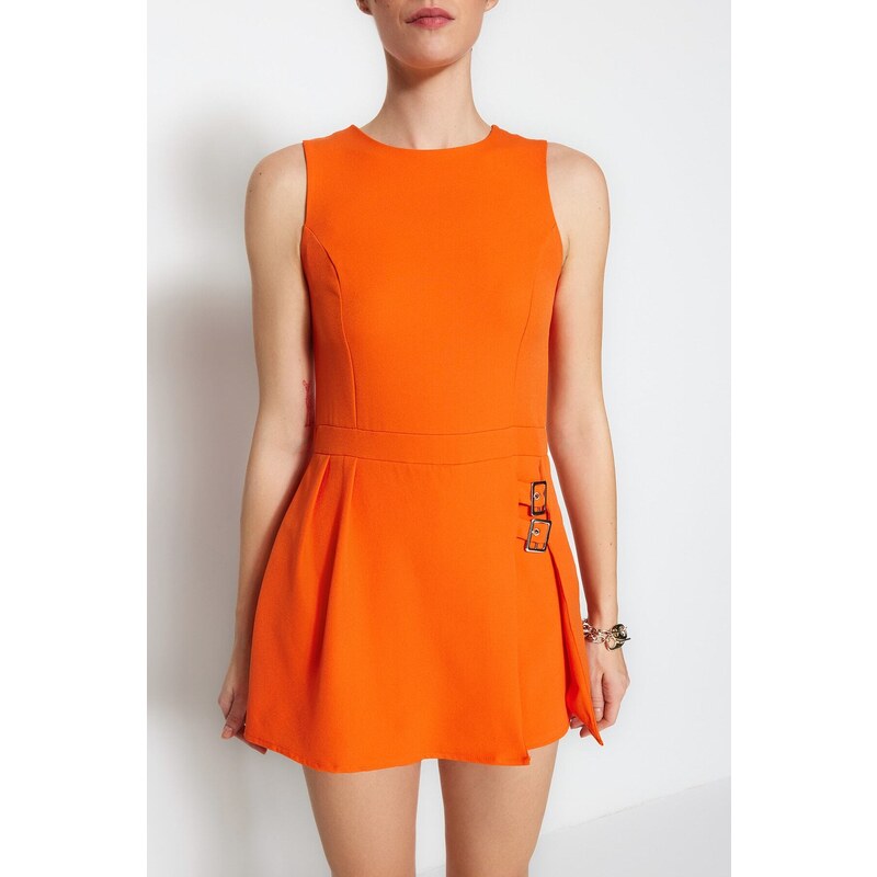 Trendyol Orange Mini Short Skirt with Belt Detail Woven Jumpsuit