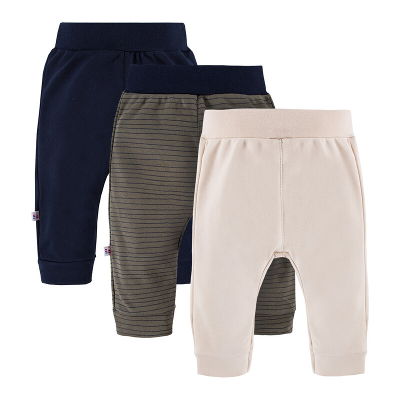 Eevi Dětské tepláky GOOD DAY (3ks) khaki, tmavě modré, béžové -