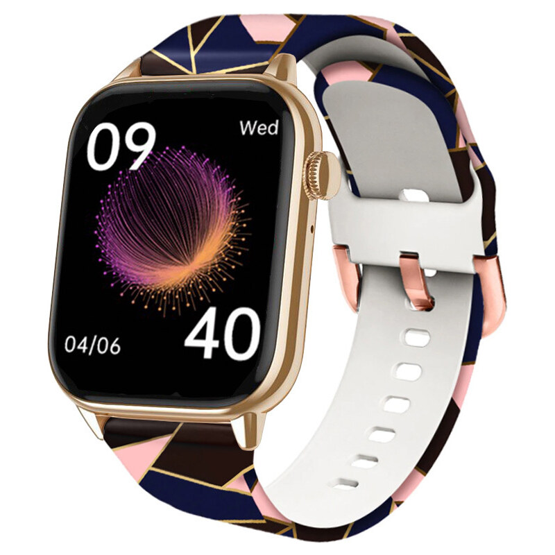 Chytré hodinky Madvell Pulsar s bluetooth voláním a EKG pudrová zlatá se silikonovým řemínkem růžový vektor
