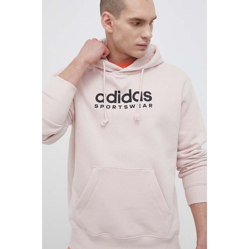 Mikina adidas pánská, růžová barva, s kapucí, s potiskem