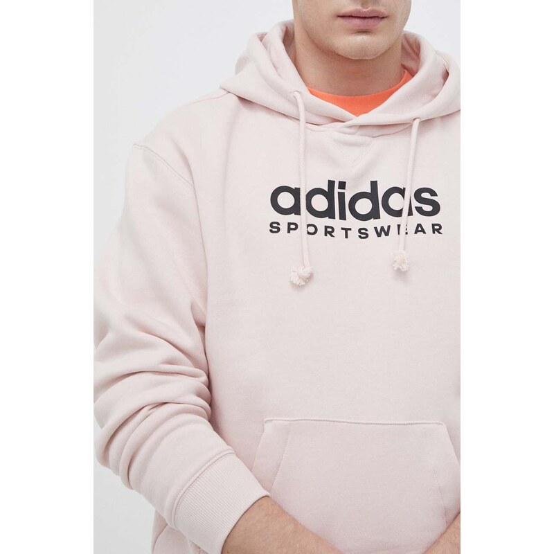 Mikina adidas pánská, růžová barva, s kapucí, s potiskem