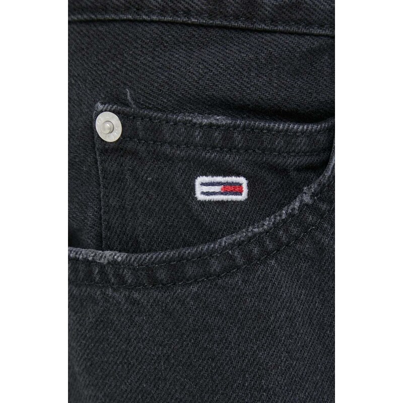 Džínové šortky Tommy Jeans dámské, černá barva, hladké, high waist