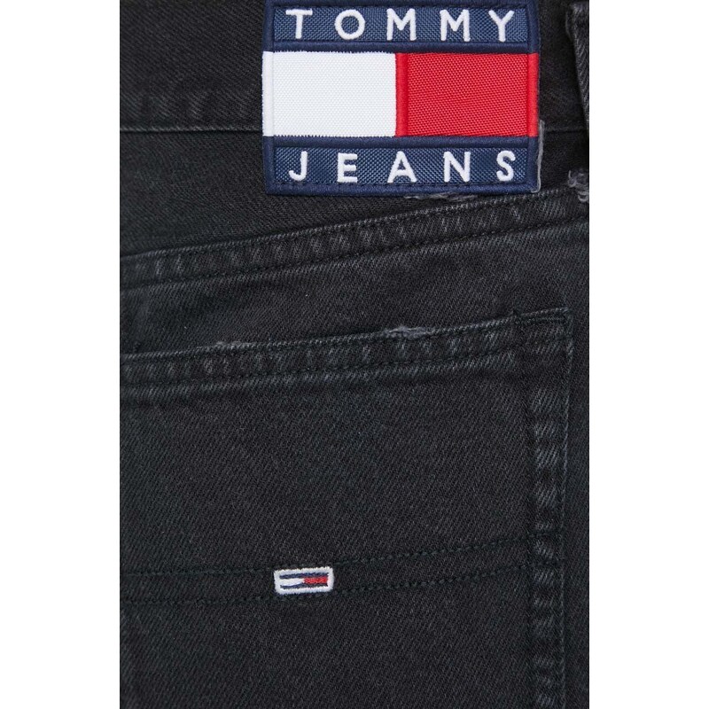 Džínové šortky Tommy Jeans dámské, černá barva, hladké, high waist