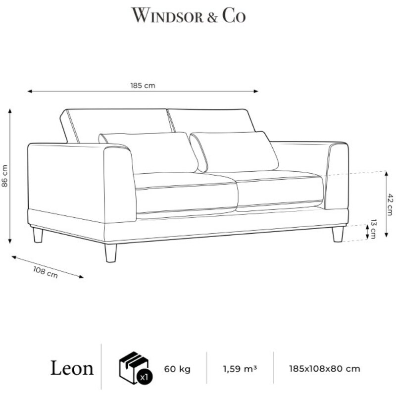 Černá manšestrová dvoumístná pohovka Windsor & Co Leon 185 cm